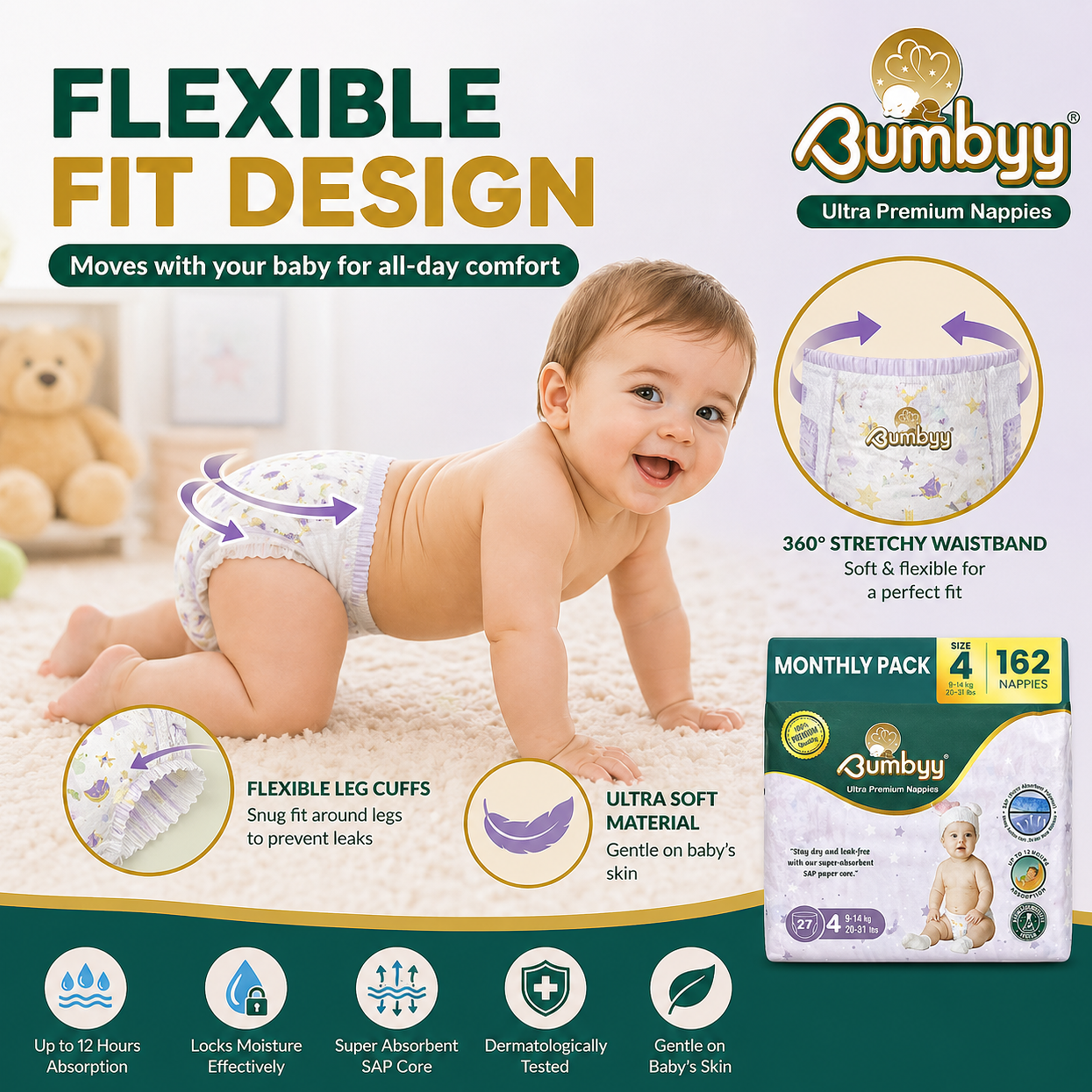 Bumbyy Ultra Premium Nappies – Flexible Fit